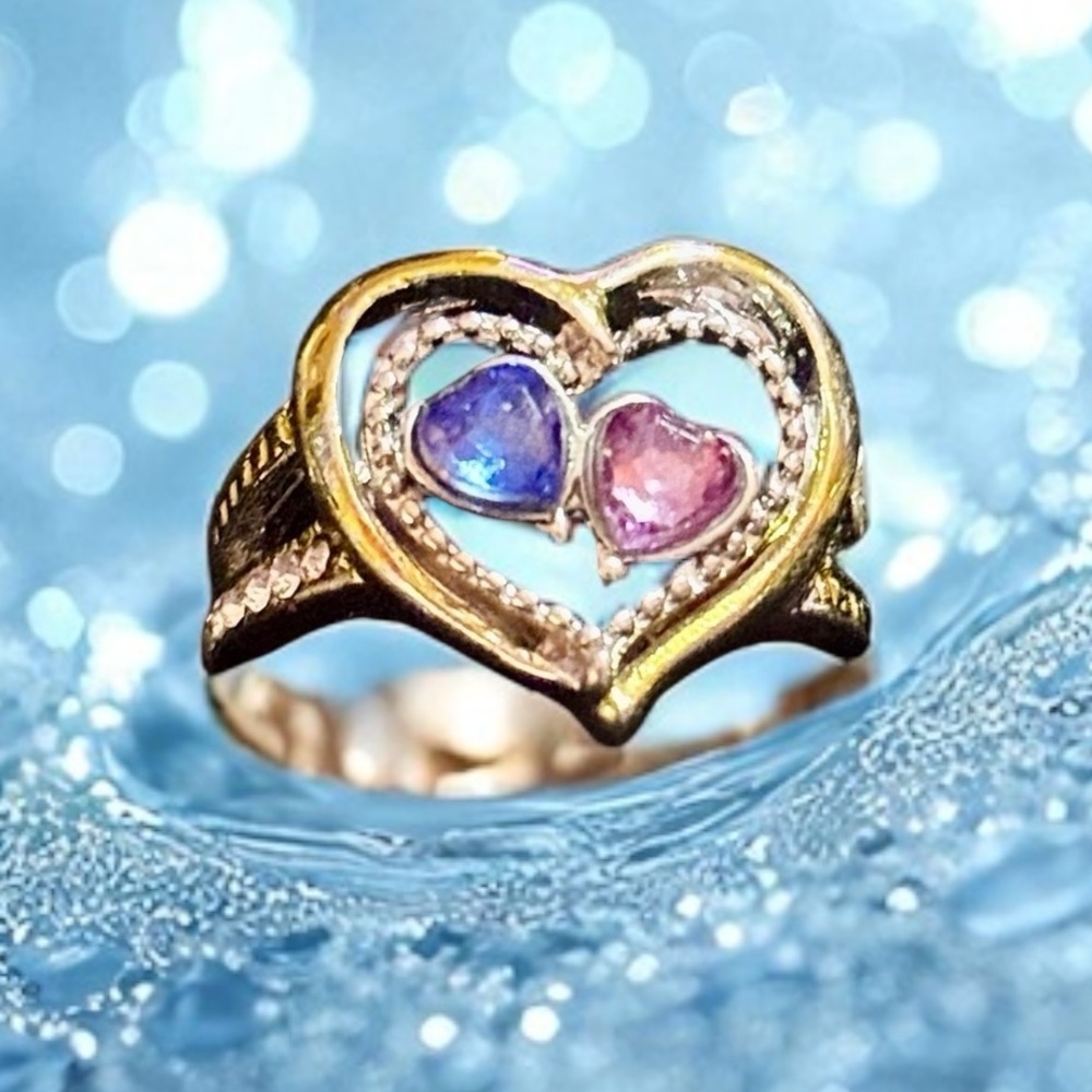 💗💗💗stainless steel‎ heart ring with multicolor stones